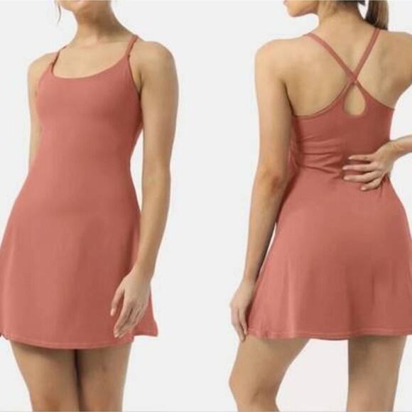 Halara NWT Everyday Wannabe Cloudful Backless Flare Tennis Dress Tawny Orange S - Picture 1 of 12